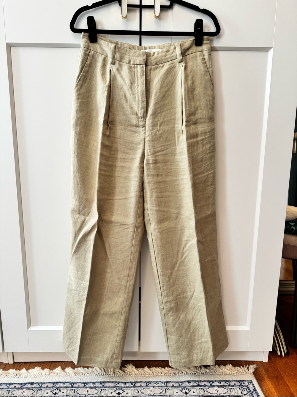Oak and Fort Straight-Leg Linen Pants in Light Beige